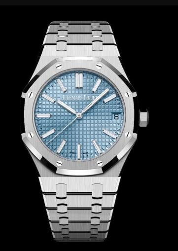 Review 15510BC.OO.1320BC.01 Audemars Piguet Royal Oak Selfwinding White Gold Light Blue - Baguette replica watch - Click Image to Close